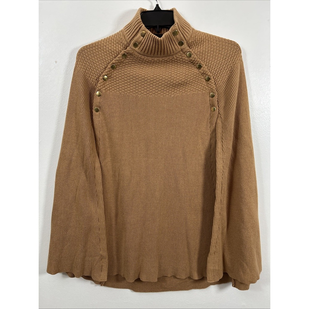 Gilli Women XL Camel Knit Cape Poncho Turtleneck Sweater Gold Snap 6452